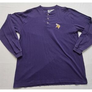 Minnesota Viking The Edge men's purple Henley long sleeve‎ shirt LG 100% Cotton
